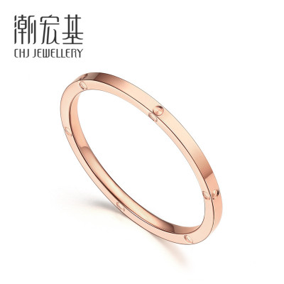 潮宏基恋影流光红18K金戒指玫瑰金戒指关节戒女礼物女戒素戒FQ