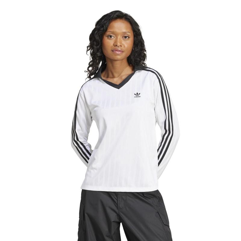 Adidas白色长袖复古风阿迪达斯棉质polo衫女款街头运动T恤