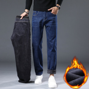 北方冬季加绒加厚牛仔裤男大码宽松直筒保暖轻奢商务通勤休闲长裤
