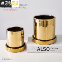 三维工匠北欧ins风金色轻奢陶瓷花盆镀金 创意个性现代简约盆栽装饰小摆件 金色大小花盆组合 小花盆容器