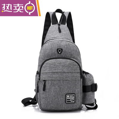 NEWLAKE新款迷你双肩包男防水牛津布胸包韩版休闲旅游斜挎两用小背包胸包深灰色