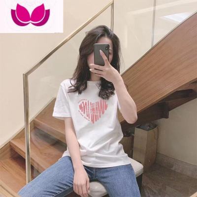 七斓潮牌爱心短袖t恤女韩版宽松2022新款克莱因蓝棉质半袖正肩上衣夏