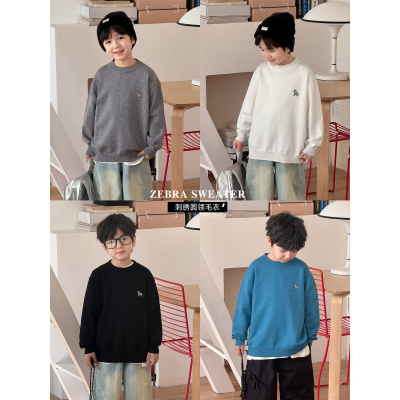 童酷男童秋款湖州织里童装洋气小狗刺绣圆领针织宽松儿童毛衣