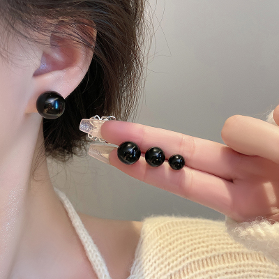 黑珍珠耳钉女小众设计感轻奢高级感银针耳饰品新款2023耳环送女朋友老婆情人节七夕生日礼物