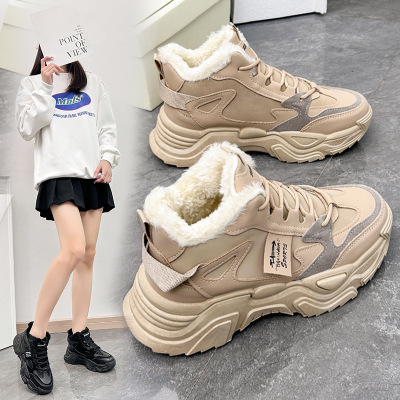 高帮老爹鞋女冬季新款加绒ins百搭棉鞋厚底休闲运动鞋
