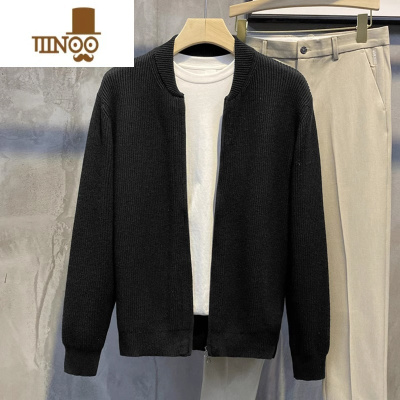 YANXU双拉链设计感开衫毛衣男士2023简约百搭纯色针织衫男外套