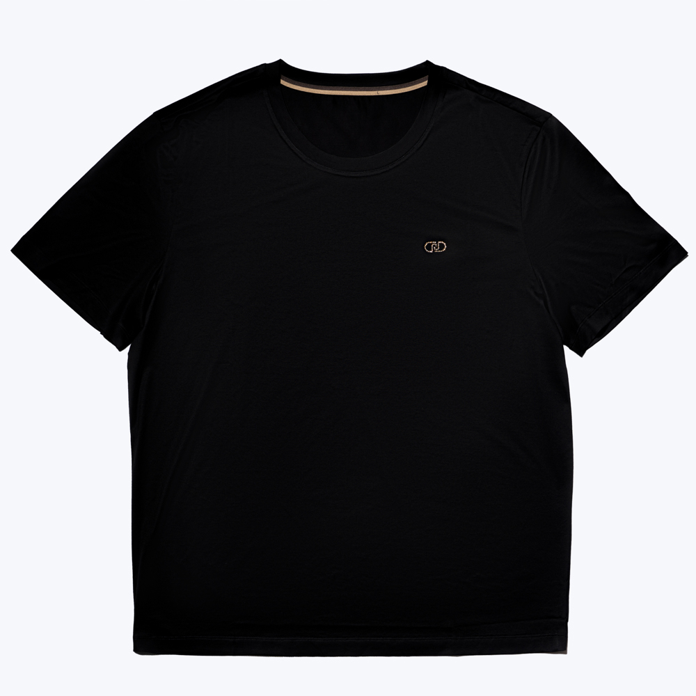 尘界黑色短袖圆领休闲T恤夏季男上衣