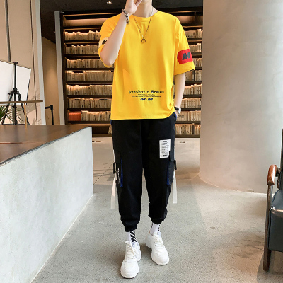 茜靓CHYLLIRN男士运动休闲套装2021夏装新款韩版潮流夏季短袖潮牌帅气男装