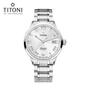 Titoni瑞士梅花手表男日历自动机械表蓝宝石精钢空中霸王系列83733S-561 83733S-561