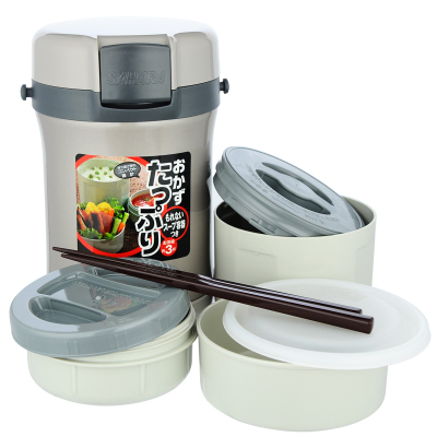 虎牌(tiger)不锈钢便当盒保温饭盒真空隔热多层保鲜盒LWU-B17C银灰色1.7L银灰（SE）