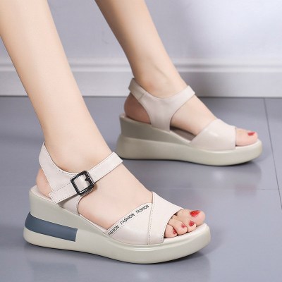 枫述松糕凉鞋女夏季2021新款韩版学生厚底女鞋休闲百搭一字扣露趾凉鞋