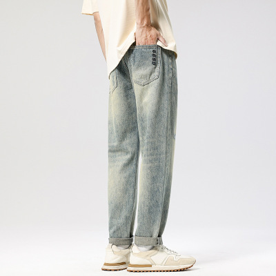 阿美咔叽男士牛仔裤 锥形宽松版型泥染做旧 垂感复古日常长裤