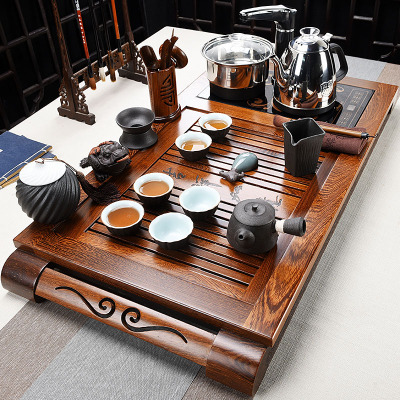 实木功夫茶具套组功夫茶具套装办公室泡茶实木茶盘整套家用陶瓷喝茶