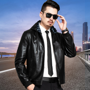 2023秋冬皮衣外套男生潮流帅气韩版宽松休闲港风青少年上衣皮夹克新款秋冬季连帽皮衣男韩版修身夹克帅气真皮男装潮流外套