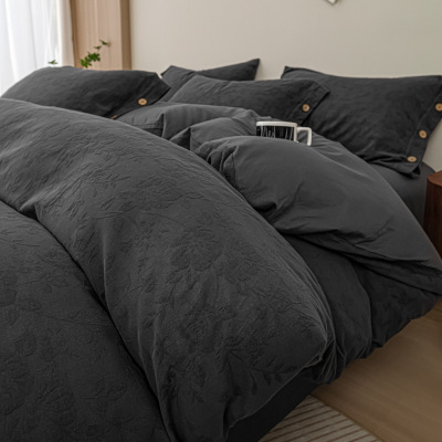 轻奢床上四件套纯棉三层纱被套床单床笠款感床品