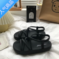 SUNTEK厚底凉鞋女2023年夏季百搭韩版软底一字带细带简约风平底罗马鞋子