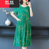YIBUSHENG新款高端季好棉绸连衣裙加肥加大码女装适合胖人裙子腰粗遮肚子