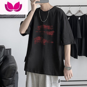 七斓美式复古短袖t恤男夏季宽松百搭ins潮流五分半袖体恤潮牌