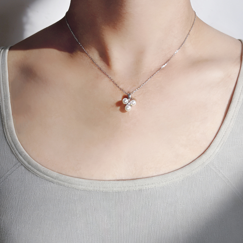 北京黄金925银天然珍珠三珠项链三角锆石轻奢通勤送礼套链