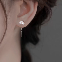 s925银珍珠樱桃耳线女轻奢小众短款流苏耳链气质2024新款简约耳饰送女朋友老婆情人节七夕生日礼物