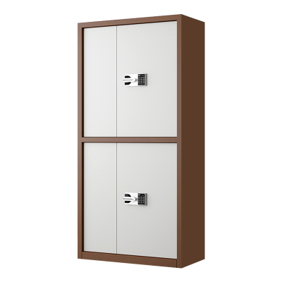 鑫升顺指纹电子保密柜钢制密码文件柜档案柜办公柜矮柜保密资料柜通双节咖白色:国保密码锁