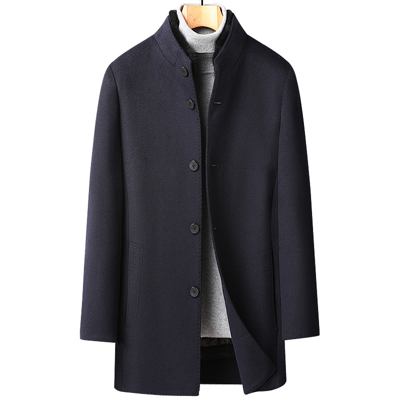 水貂立领毛呢大衣脱卸鹅绒内胆双面呢羊毛大衣男中长款羊绒男外套