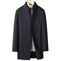 水貂立领毛呢大衣脱卸鹅绒内胆双面呢羊毛大衣男中长款羊绒男外套