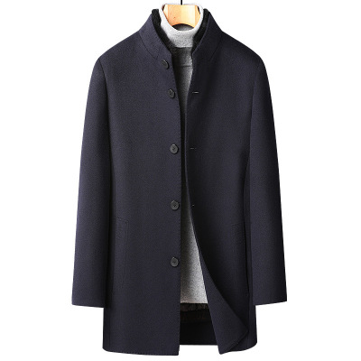 水貂立领毛呢大衣脱卸鹅绒内胆双面呢羊毛大衣男中长款羊绒男外套
