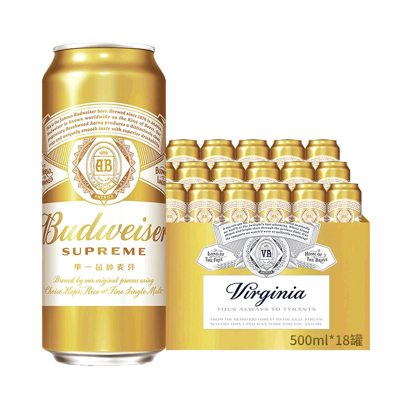 百威(budweiser)百威金尊啤酒500ml*18听 整箱装