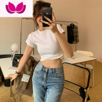 七斓正肩女士t恤短袖夏季新款圆领叠穿打底小衫修身显瘦白色上衣