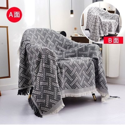 家柏饰(CORATED)北欧双面全盖沙发布沙发巾沙发毯布单沙发套罩沙发垫盖布 深灰T格[双面] 90*90cm