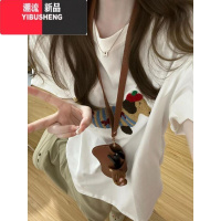 YIBUSHENG美式复古正肩刺绣短袖T恤女设计感小众宽松显瘦半袖体恤上衣服