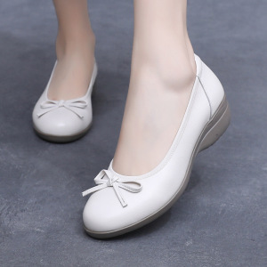 真皮蝴蝶结浅口单鞋女温柔风真皮四季法式玛丽珍鞋软底乐福鞋