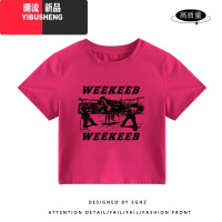 YIBUSHENG玫红色短袖t恤女多巴胺设计感小众别致独特美式辣妹bm短上衣