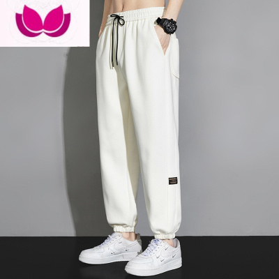 七斓美式复古裤子男士夏季薄款宽松百搭白色束脚卫裤青少年休闲长裤男