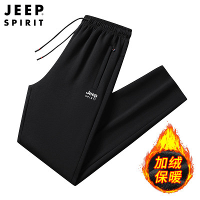 JEEP SPIRIT青年时尚裤子冬季加绒加厚男士休闲裤束口百搭散口直筒裤
