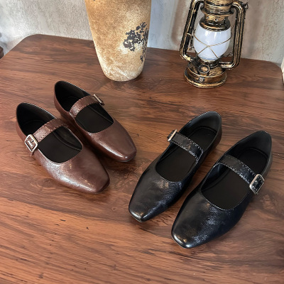 头层羊皮鞋垫真皮玛丽珍鞋女秋季新款一字带时装单鞋浅口女鞋