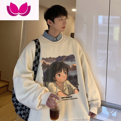 七斓卫衣oversize高街男春季美式复古圆领外套款500g无帽上衣