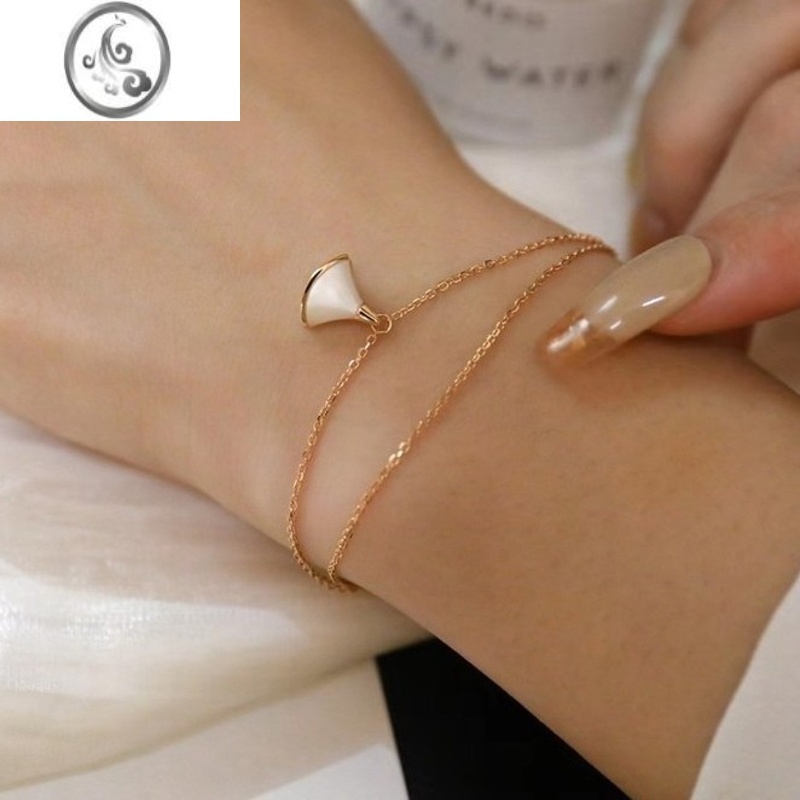 JiMi手链女2023年新款玫瑰金轻奢小众小裙子白贝母扇形精致手链女