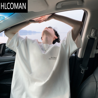 HLCOMAN短袖t恤男士2025夏季新款简约小标字母复古宽松休闲半袖体恤