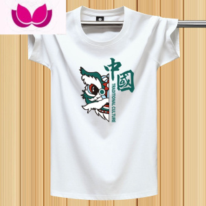 七斓夏季国潮青年男短袖t恤宽松圆领潮流印花体恤弹力新疆棉半袖