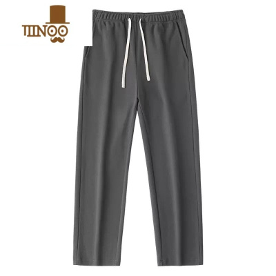 YANXU大码300斤斜纹直筒卫裤男夏季ins宽松垂感纯色松紧高腰运动休闲裤