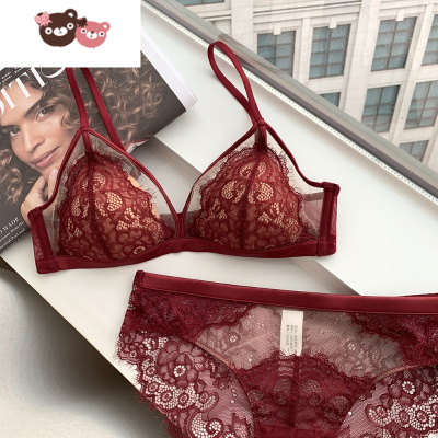 绿彩虹光法式内衣女小胸薄款蕾丝三角杯无钢圈文胸套装胸罩防凸内衣
