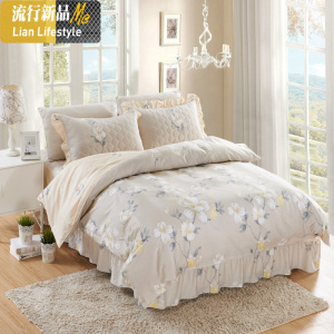 棉加厚夹棉床裙式床罩四件套床上床套款床单被套4三1.8m床 三维工匠