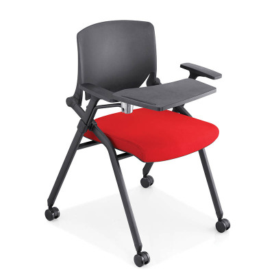 慧采云 培训椅会议椅带写字板折叠网面带轮椅黑色商务时尚简约办公椅