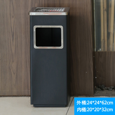 商用大号不锈钢分类垃圾桶带烟灰缸 丽格正方形黑色