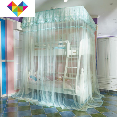 高低铺子母床蚊帐上下铺一体落地梯柜带书架款儿童公主梯形双层床御蓝锦