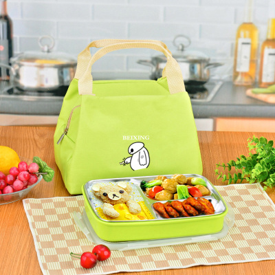 便当盒手提保温袋加不锈钢饭盒保温袋儿童便当盒学生食堂上班带饭盒保温包分格快餐盒绿色三格+保温袋+餐具
