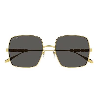 古驰(GUCCI)金属框架方形金灰色男士女士潮流太阳镜 金色