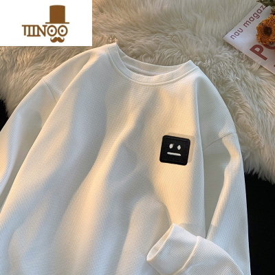 YANXU白色华夫格卫衣男内搭打底衫长袖T恤冰丝上衣服薄款夏季